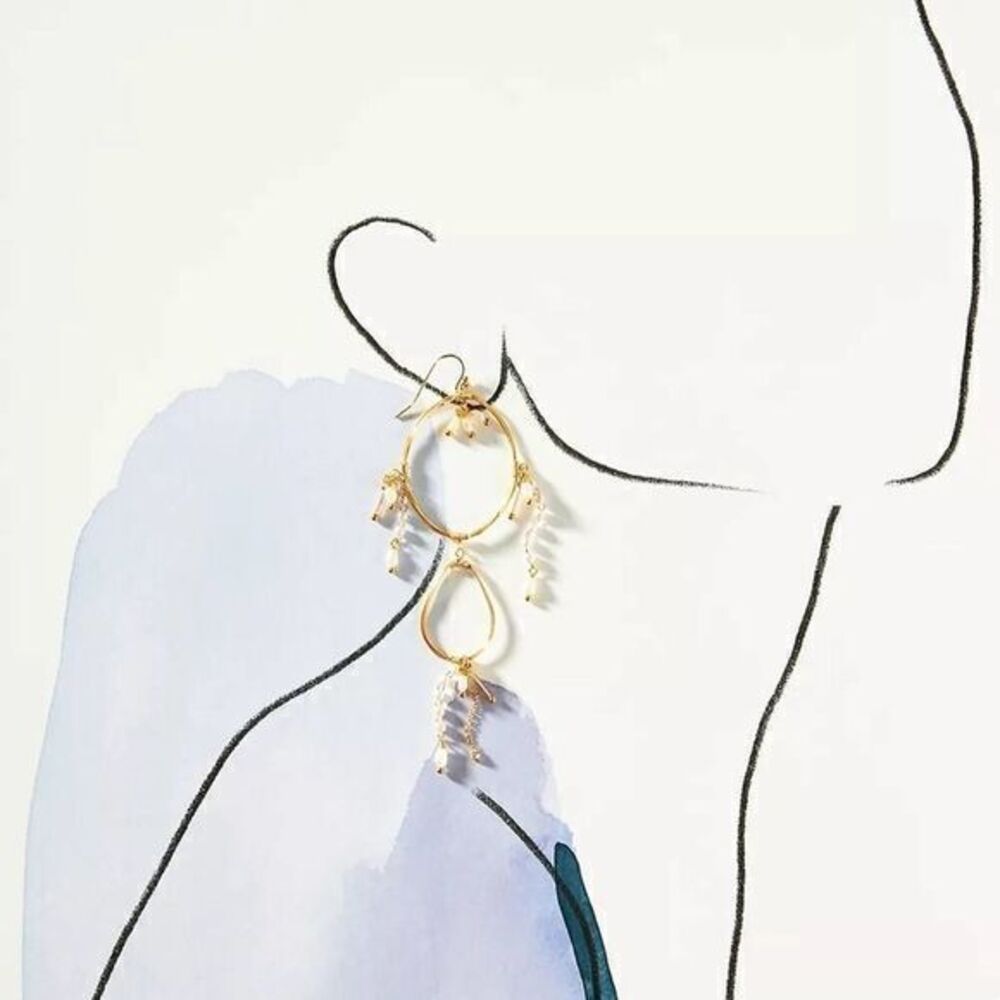 ANTHROPOLOGIE Pearl Embellished Double Hoop Earring